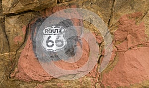 Route 66 sign painted on rocks in New Mexico