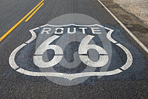 Route 66 sign on road, Arizona USA