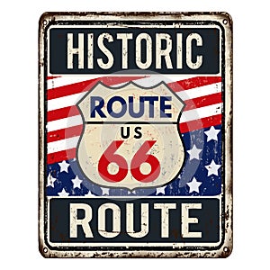 Route 66 vintage rusty metal sign