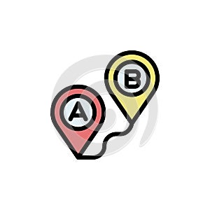 Route, A, B, map icon. Simple color with outline vector elements of navigation icons for ui and ux, website or mobile application