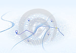 Route dashboard. Isometric city street map navigation, town running routes, gps tracking maps. Gps map navigation. City