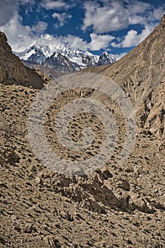 The route that locals or climbers have to take from Shimshal village 3100m to Upper Shimshal 5600m or the peaks over 6000m is extr