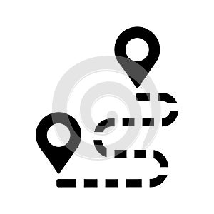 Route, map, navigation icon. Black vector graphics