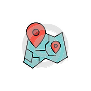 Route on map vector icon symbol isolated on white background