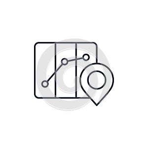 Route marker, itinerary map and pin thin line icon. Linear vector symbol