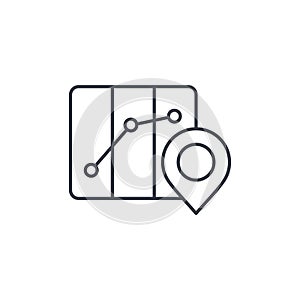 Route marker, itinerary map and pin thin line icon. Linear vector symbol photo