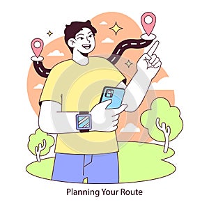 Route planning concept. Flat vector illustration.