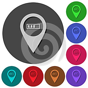 Route planning GPS icons with shadows on round backgrounds