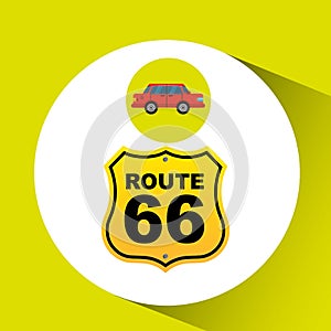 Route 66 road sign sedan red