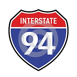 94 route sign icon. Vector road 94 highway interstate american freeway us california route symbol.