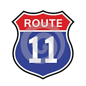 11 route sign icon. Vector road 11 highway interstate american freeway us california route symbol