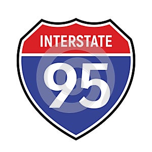 95 route sign icon. Vector road 95 highway interstate american freeway us california route symbol