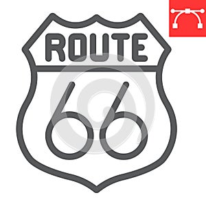 Route sixty six line icon, america and state, route sign vector graphics, editable stroke linear icon, eps 10.
