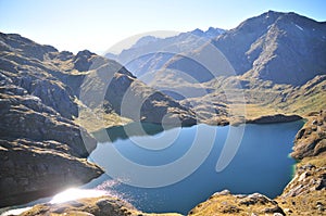 Routeburn track mountain lake