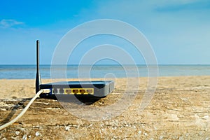 router on the beach on a summer day with blue sky