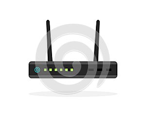Router broadband. Modem wireless adsl router for wifi and internet. Icon for wireless network with gateway, switch, port antenna.