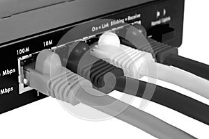 Router and cables B&W Isolated