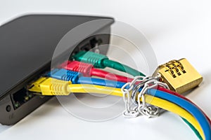 Router with connecting cables to secure LAN