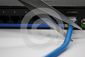 Router and cut-off Internet cable