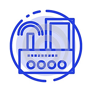 Router, Device, Signal, Wifi, Radio Blue Dotted Line Line Icon