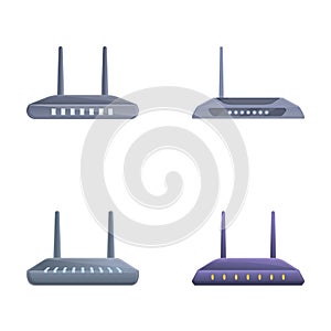 Router icons set cartoon vector. Wireless wi fi router