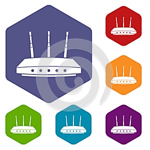 Router icons vector hexahedron