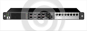Router IP traffic in black for mounting with a 19 inch rack. Additional module with RG-45 connectors. photo