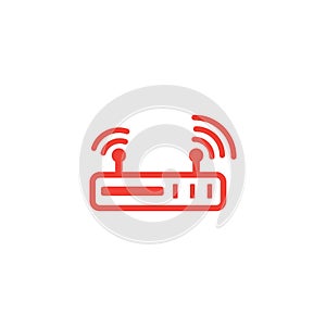 Router Line Red Icon On White Background. Red Flat Style Vector Illustration