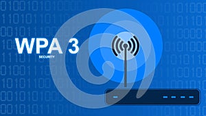 Router with one antenna on binary background and the text WPA3 s