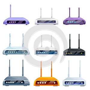 Router wireless icons set, cartoon style
