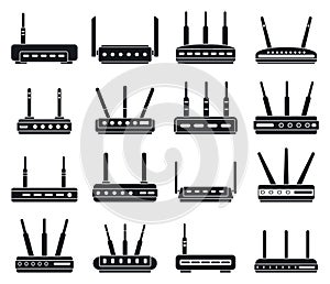 Router wireless icons set, simple style