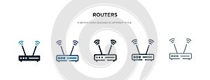 Routers icon in different style vector illustration. two colored and black routers vector icons designed in filled, outline, line