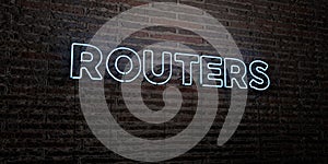 ROUTERS -Realistic Neon Sign on Brick Wall background - 3D rendered royalty free stock image