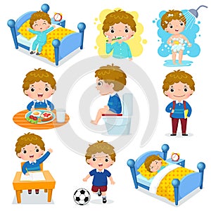 Daily routine activities for kids with cute boy