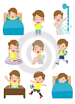 Daily routine activities for kids with cute boy,routines for kids, daily routine of children, Little child daily activities