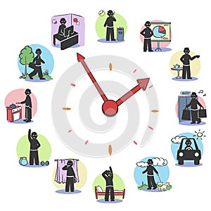 Daily Routine Clock Characters Concept photo