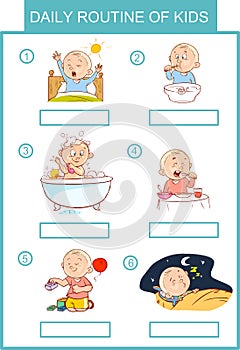 Daily routine of kids vector illustration