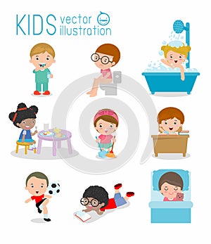 Daily routine, daily routine of happy kids, Health and hygiene, daily routines for kids, daily routine of child