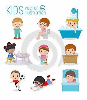 Daily routine, daily routine of happy kids, Health and hygiene, daily routines for kids, daily routine of child photo