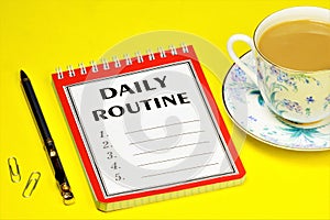 Daily routine - writing text on a Notepad, scheduling tasks,