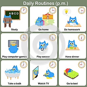 Daily Routines at p. m. sheet. - Worksheet