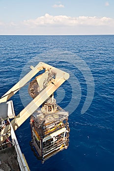 The ROV (remote operated vehicle) launching