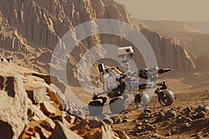 A rover navigating the rocky terrain of Mars a remote explorer in search of lifes signatures