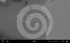 Rovigo outlined, Italy. Grayscale