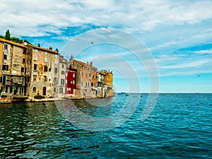 Rovinj, Croatia - August 15, 2018. A summer day with clouds and seagulls