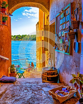 Rovinj Croatia, city village of Rovinj Croatia, colorful town with church and old historical house by the harbor