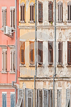 Rovinj, Istria, Croatia - Historic facades with wooden lattice windows