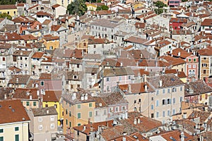 Rovinj old town houses from above