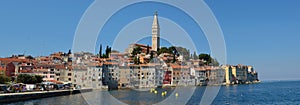 Rovinj old town peninsular with the Church of St. Euphemia on the Adriatic Coast Line Istria .