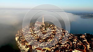 Rovinj Old Town Sunrise Aerial